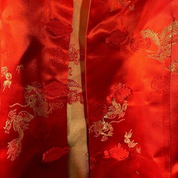 Richness fashion red chinese dragon silk jacket womens size S - Picture 2 of 4